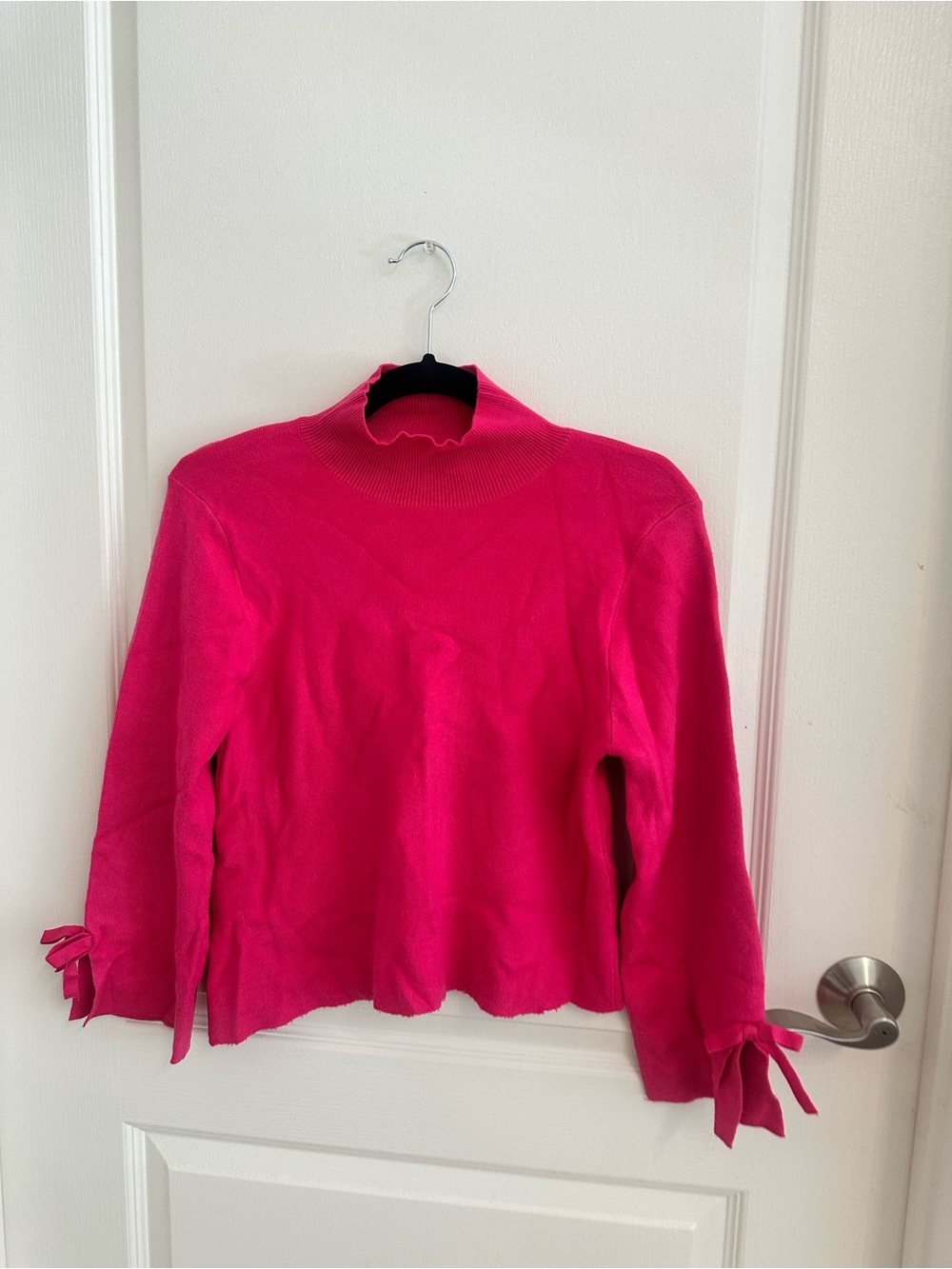 Zara Women's Bright Pink Tie-Cuff Sweater